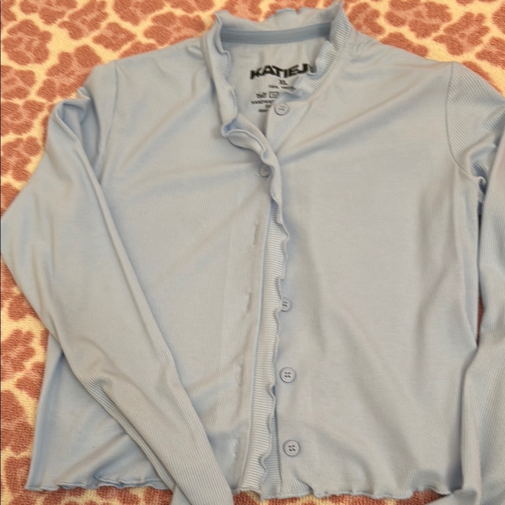 Katie J NYC periwinkle Blue Ruffled Cardigan- super light weight and soft